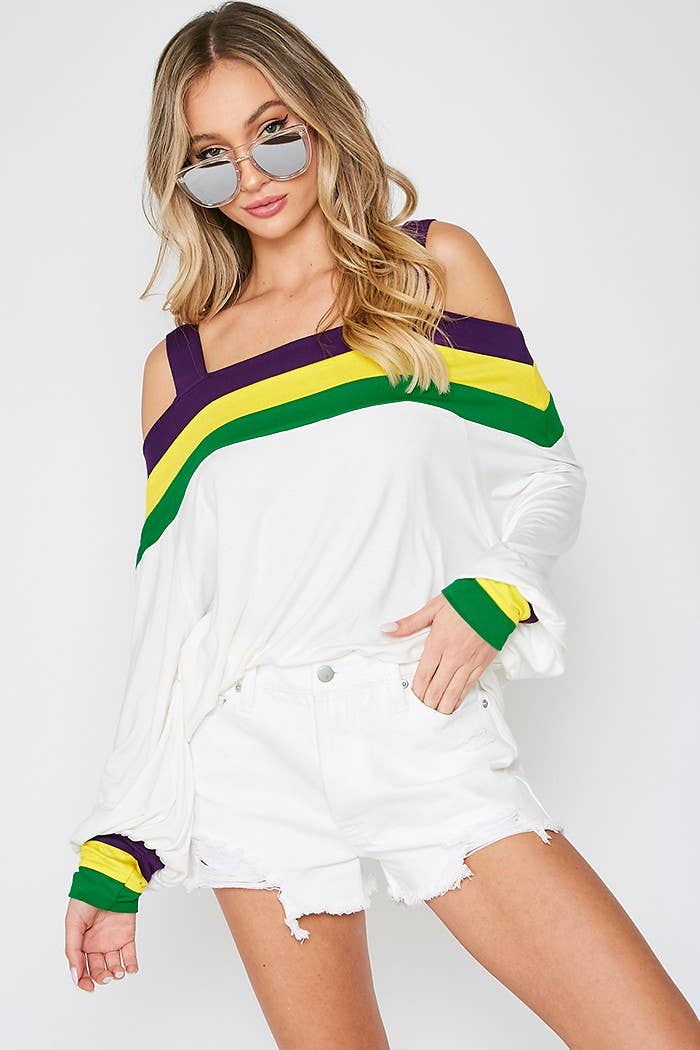 Mardigras. Cold shoulder color blocked knit top VT31284B: Multi