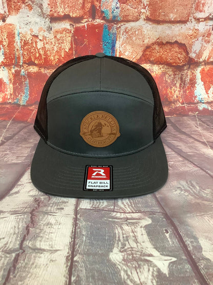 Circle Logo Leather Patch Flat Bill: Black