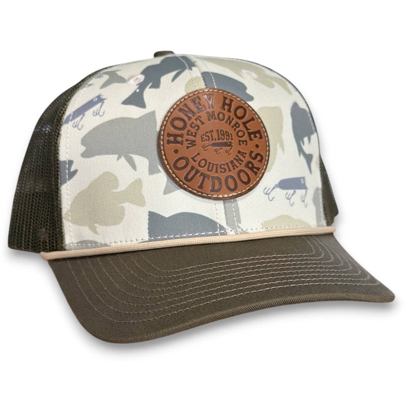 Youth Rope Trucker Hat- Leather Roots - Fish Camo