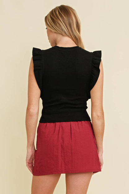 CT6639A - GAME DAY RUFFLE CAP SLEEVE TOP: Crimson - ETA 8/20/25