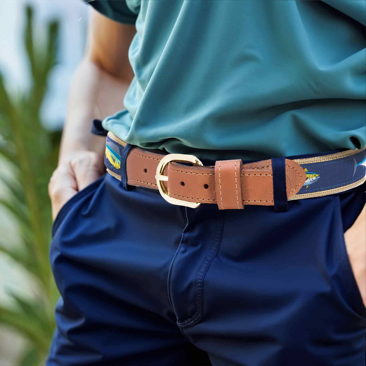 Offshore Slam Men's Woven Ribbon Belt: Buff