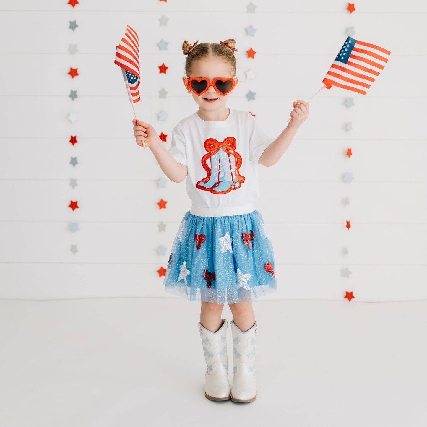 Patriotic Cowgirl Patch Short Sleeve T-Shirt -Fourth of July