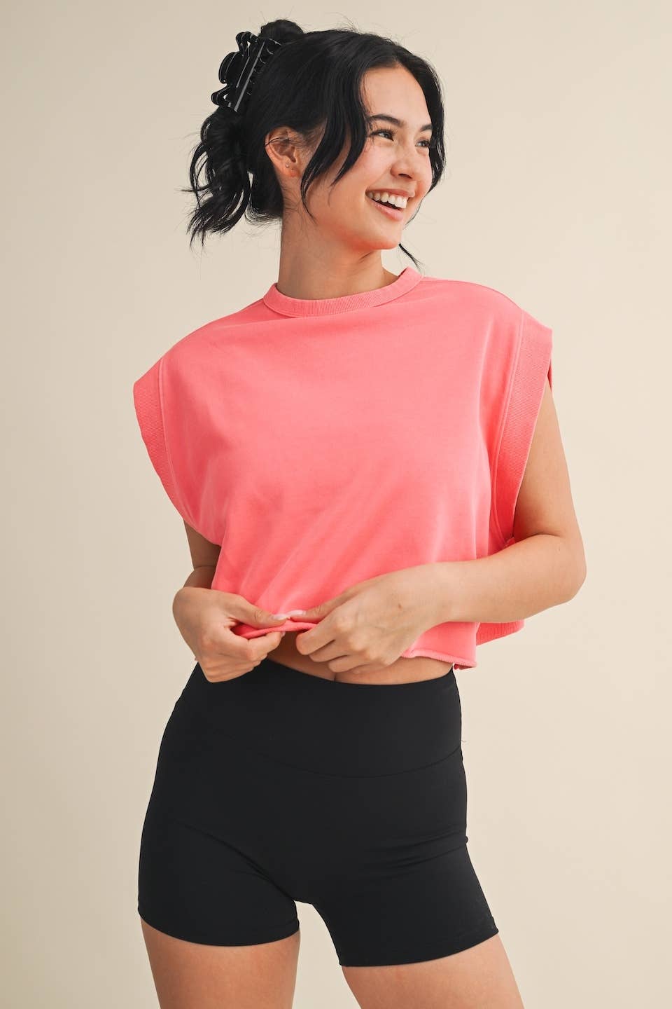 Mineral Wash Open Back Top: Coral