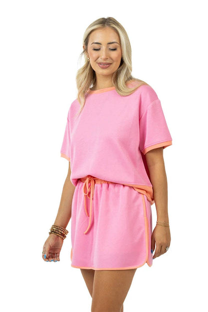 Pink and Orange Skirt and Top Set: Pink