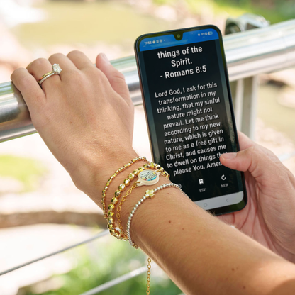 Tap To Pray® Survivor Series Chain Bracelet: 14K Gold-Plated + Vanilla Cross