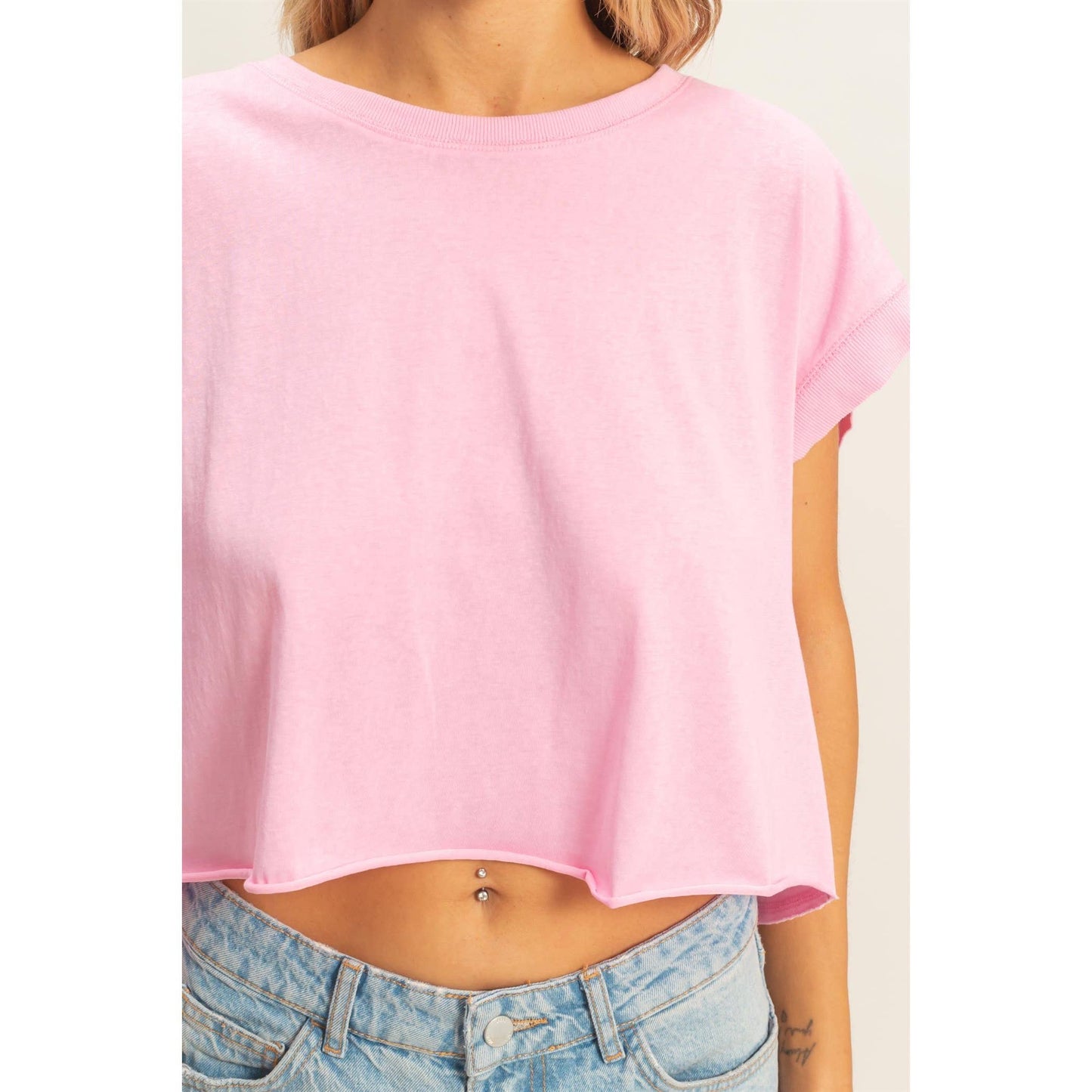 Boxy Crew Neck Top: PINK