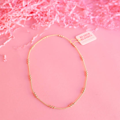 ILY Gold Beaded Necklace: 16 inch / Stretch (No Clasp)