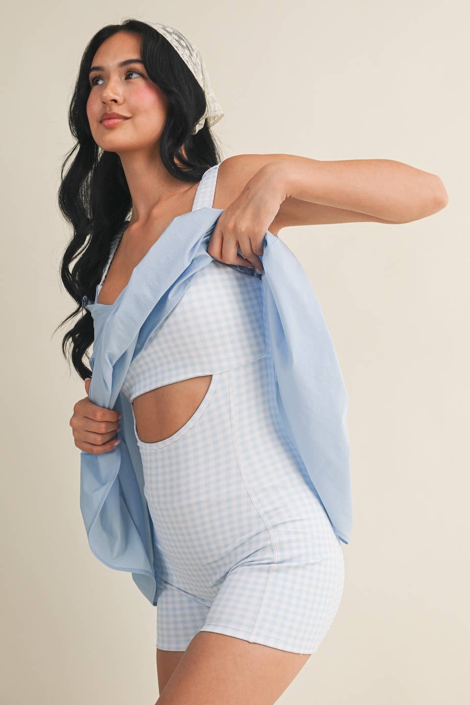 Gingham Print Double Layered Play Dress: Blue