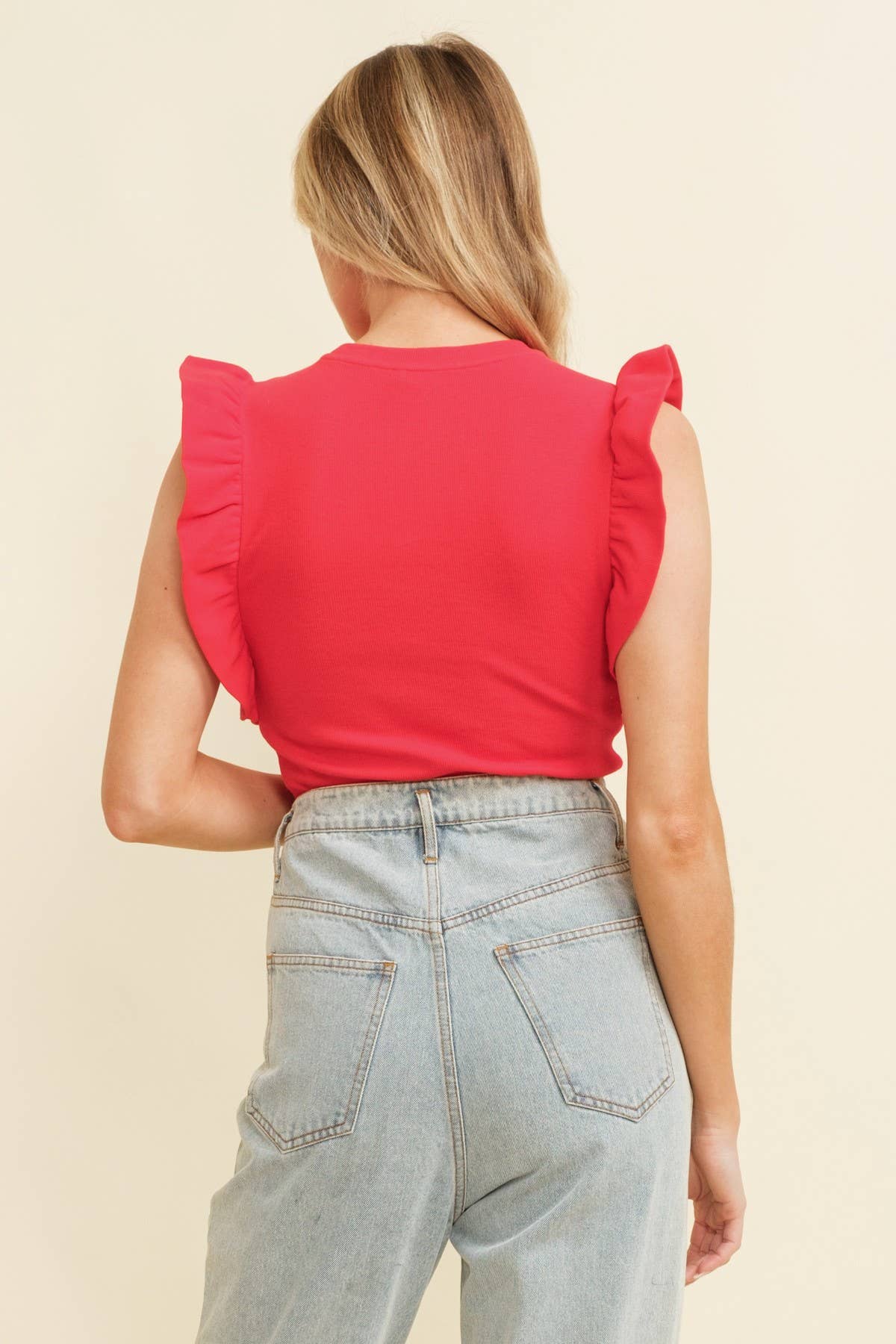 CT6639A - GAME DAY RUFFLE CAP SLEEVE TOP: Crimson - ETA 8/20/25