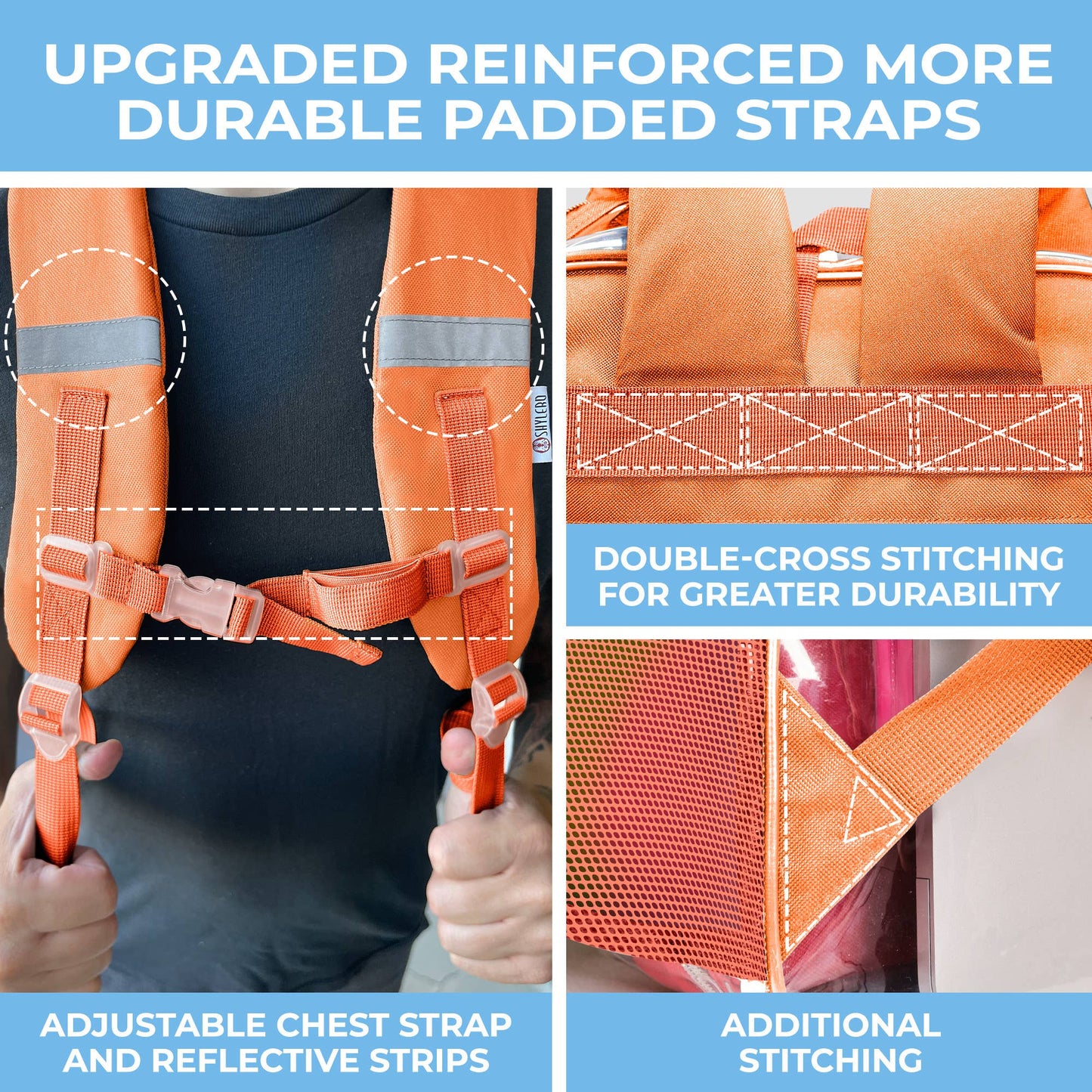 Clear Backpack For School XL | Top YKK® Zip | Orange Rhino: Orange Rhino