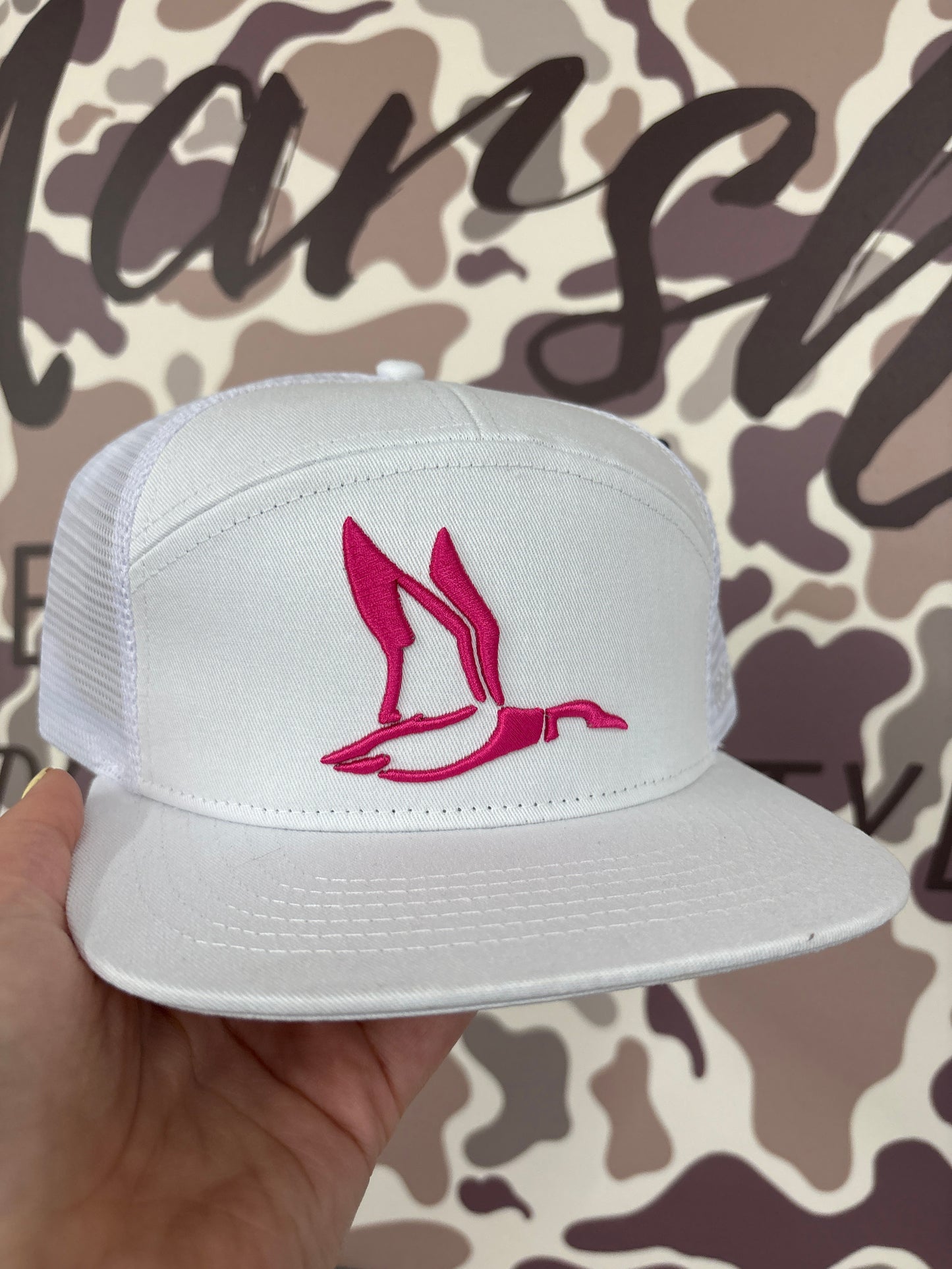 ROOST 7 Panel White 3D Puff White Logo Hat