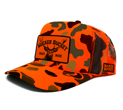 "Beast Mode" Orange Camo Trucker Bucket