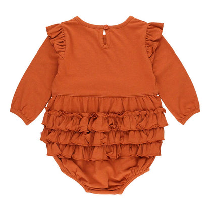 Baby Girls Rust Knit Long Sleeve Flutter Bubble Romper
: Orange