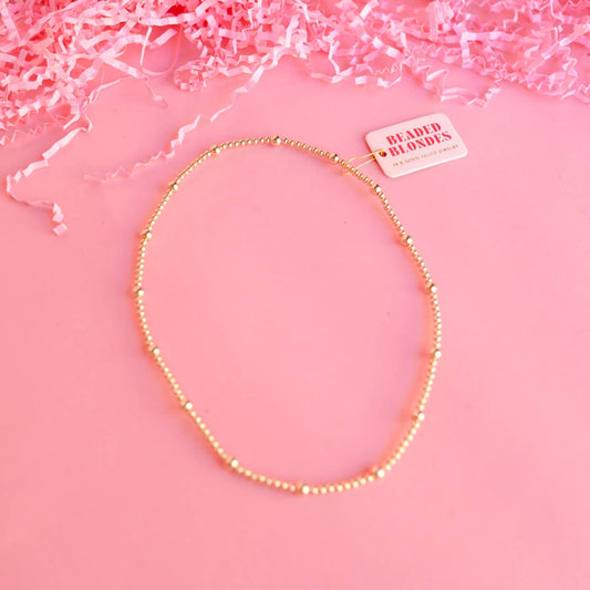 Olive Gold Beaded Necklace: 16 inch / Stretch (No clasp)