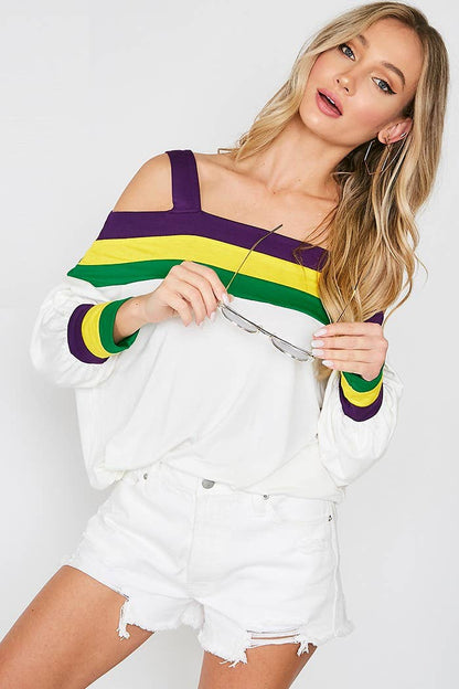 Mardigras. Cold shoulder color blocked knit top VT31284B: Multi