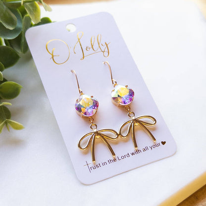 Bow Earrings w/AB Stone “Bowie”: Gold