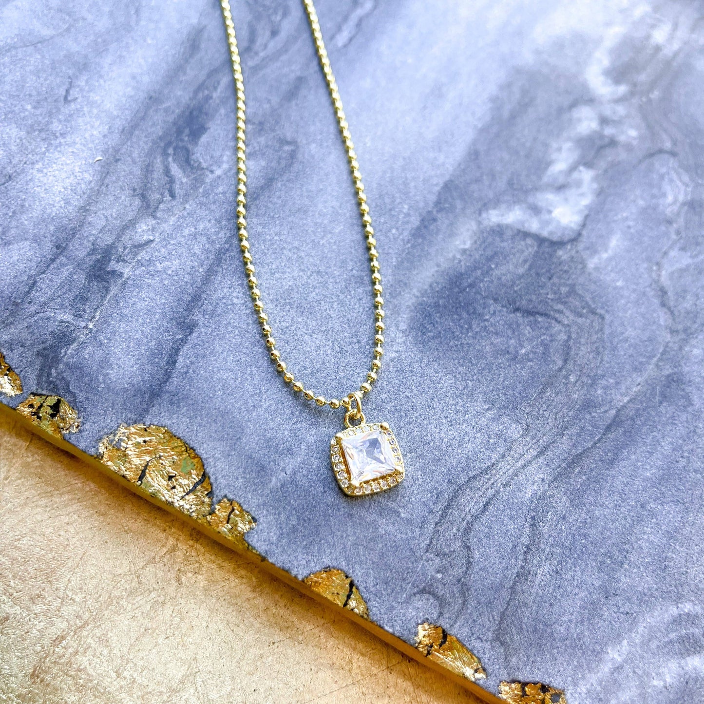 O’Lolly 18k Gold Plated Chain w/Square CZ Pendant Necklace