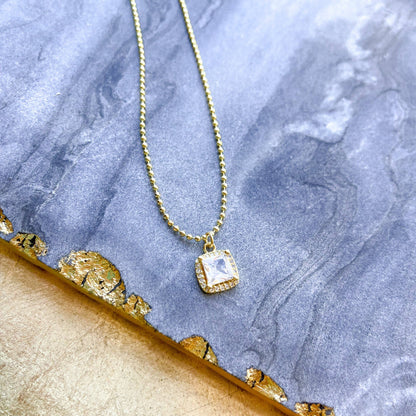 O’Lolly 18k Gold Plated Chain w/Square CZ Pendant Necklace