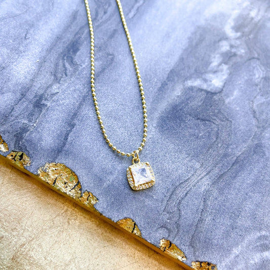 O’Lolly 18k Gold Plated Chain w/Square CZ Pendant Necklace