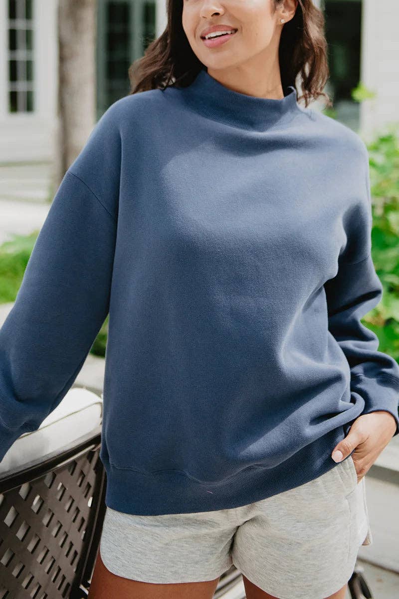 Navy Essential Wholesale Mockneck Sweatshirt: Navy