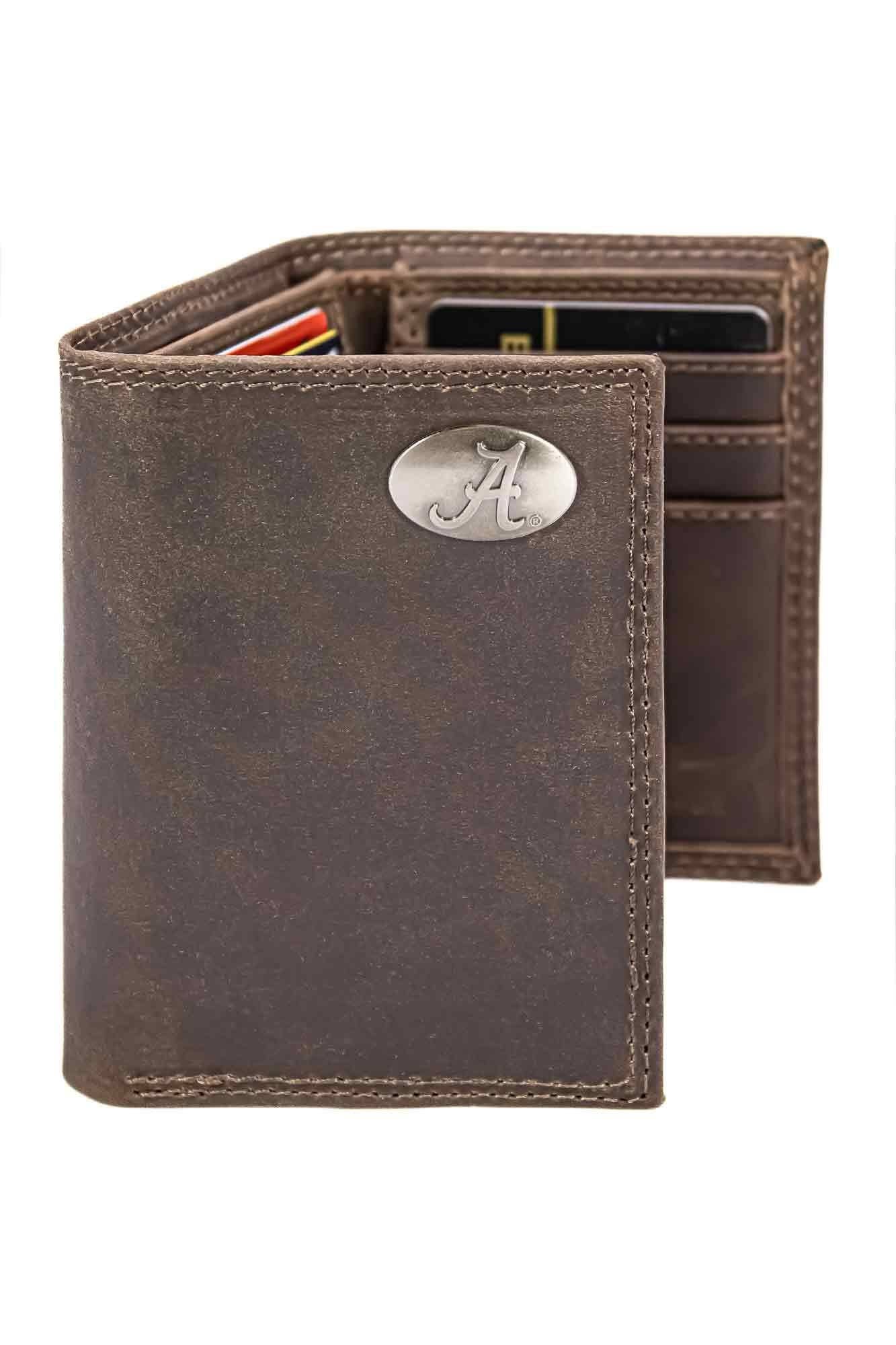 Alabama Crimson Tide Men's Collegiate Trifold Leather Wallet: UAL Crazyhorse