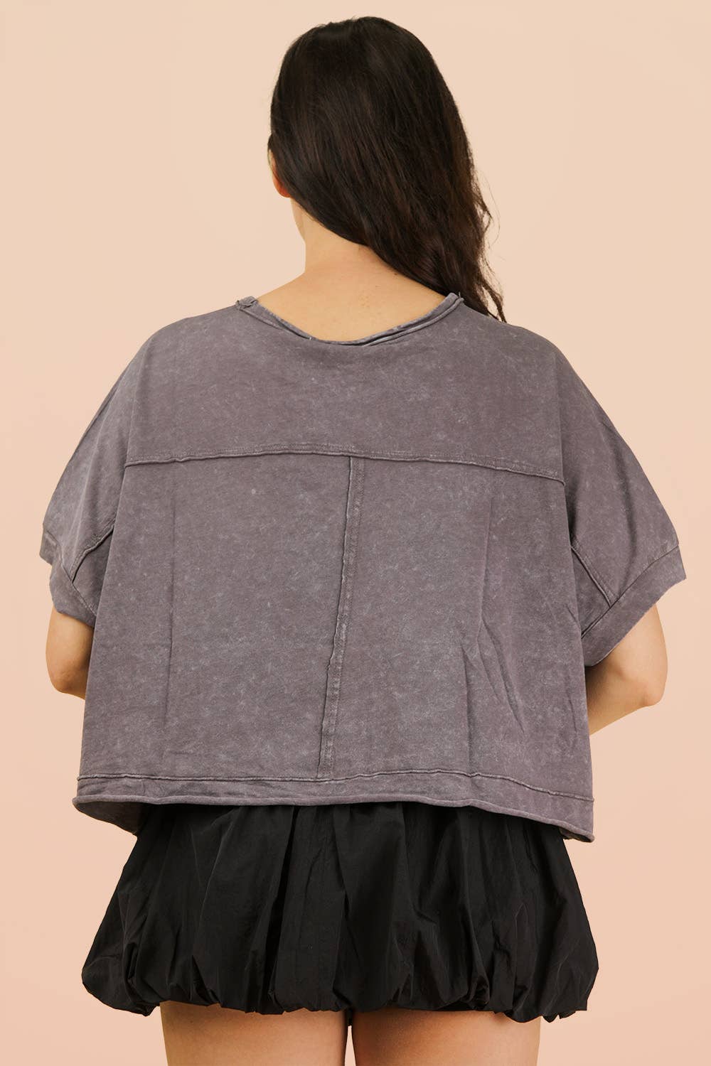 NT11429-Mineral Washed Oversized Crop Comfy Knit Top: BLUE