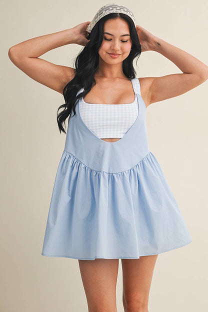 Gingham Print Double Layered Play Dress: Blue