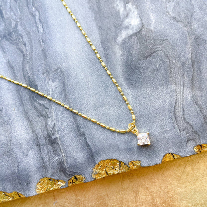 O’Lolly 18k Gold Plated Chain w/Small Square CZ Pendant