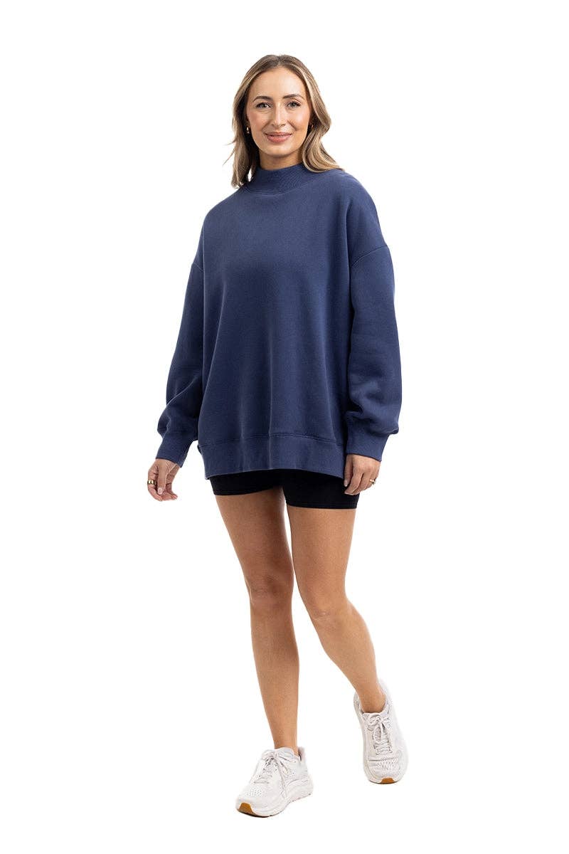 Navy Essential Wholesale Mockneck Sweatshirt: Navy