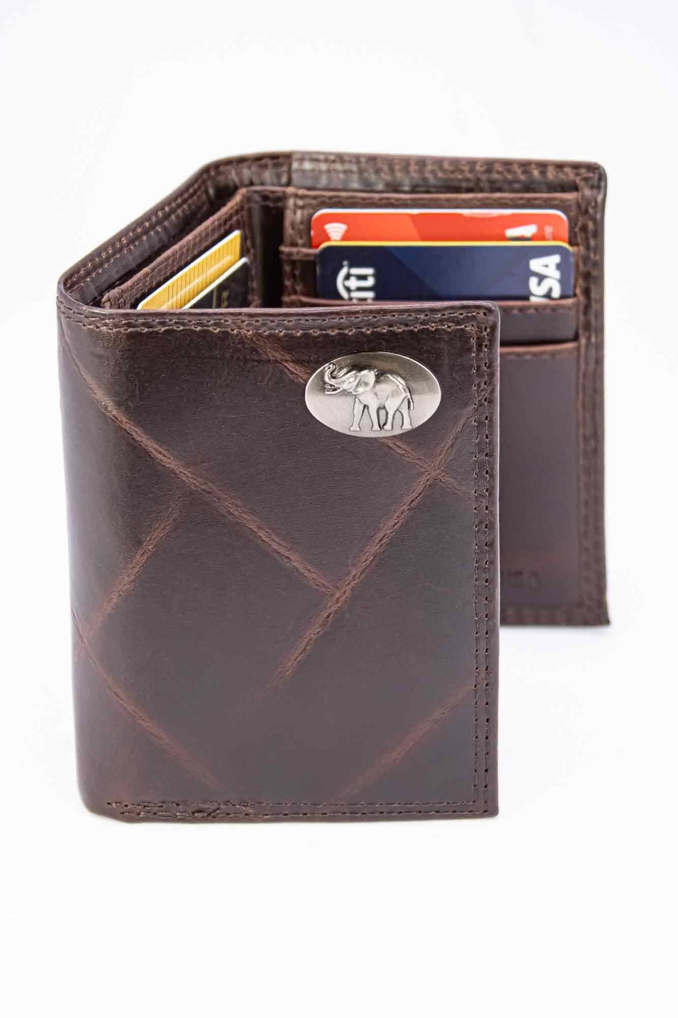 Alabama Crimson Tide Men's Collegiate Trifold Leather Wallet: UAL Crazyhorse