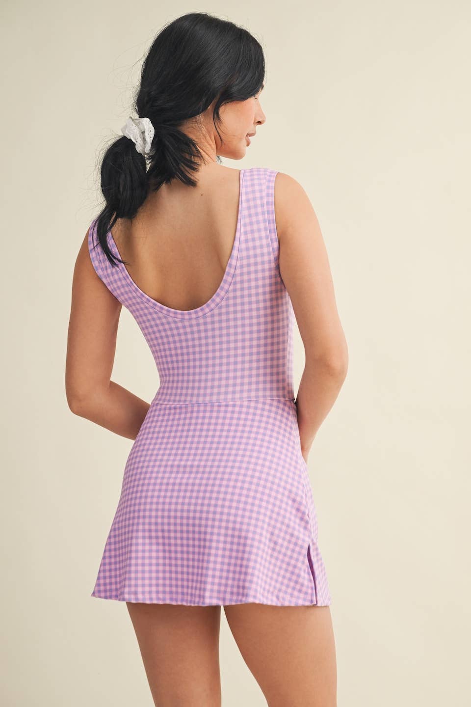 Gingham Print Sleeveless Wrap Tie Front Dress : Hot Pink Gingham