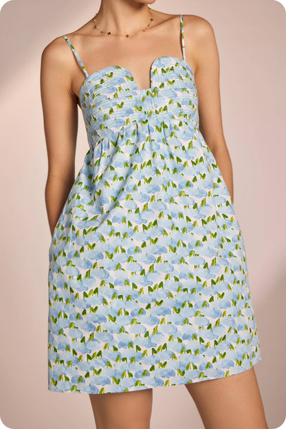 Top Stitch Bustier Floral Print Mini Dress: Peach Multi