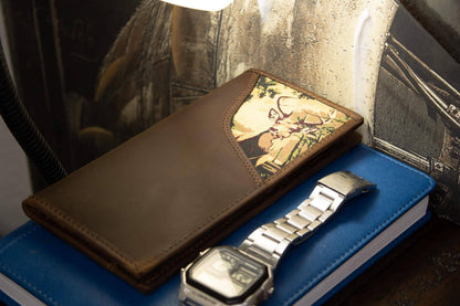 Buck Men's Secretary Tall Woven Patch Leather Wallet.