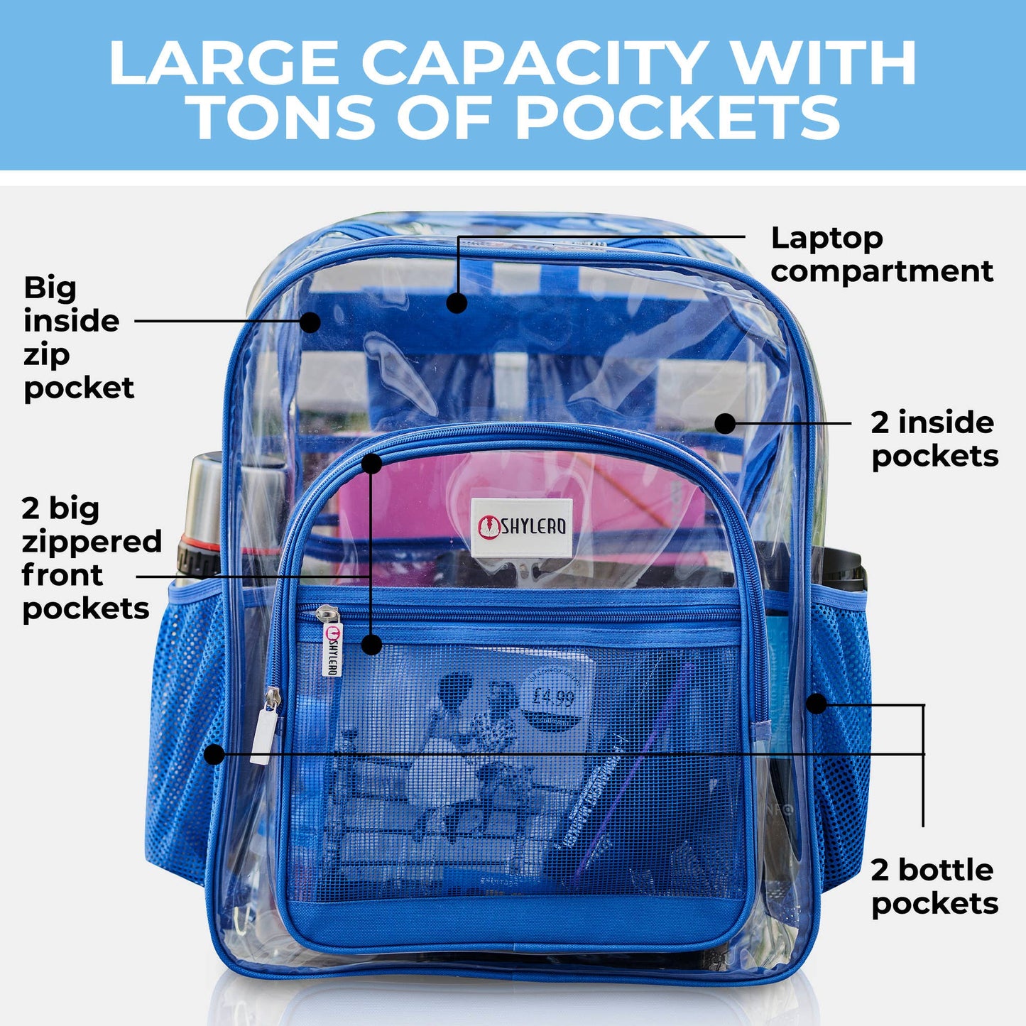 Clear Backpack For School XL | Top YKK® Zip | Blue Rhino: Blue Rhino
