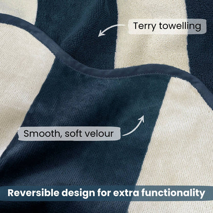 Large Scalloped Striped Beach Towel 90 x 170cm - 100% Cotton: Navy