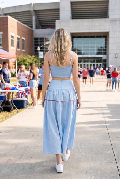 Exclusive Lace Trimmed Top & Skirt Set: CRIMSON/WHITE / L