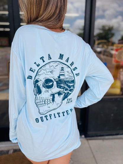 Delta Marsh Outfitters Skull Island Performance Shirt- Ice Blue