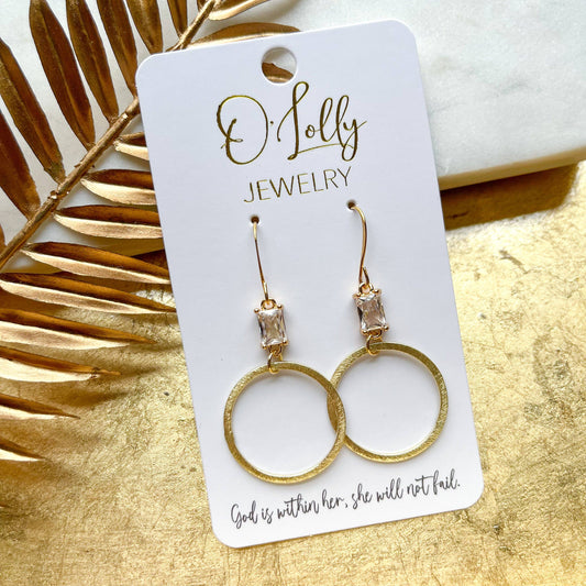O’Lolly “Hadley” Earrings- CZ Rectangle w/Gold Hoops