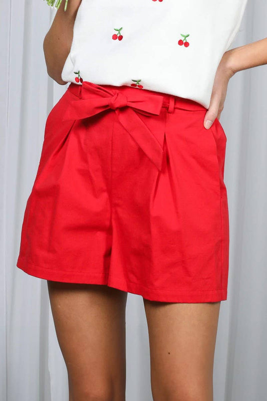 High-Rise Waist Tie 100% Cotton Shorts VP81178: Off White