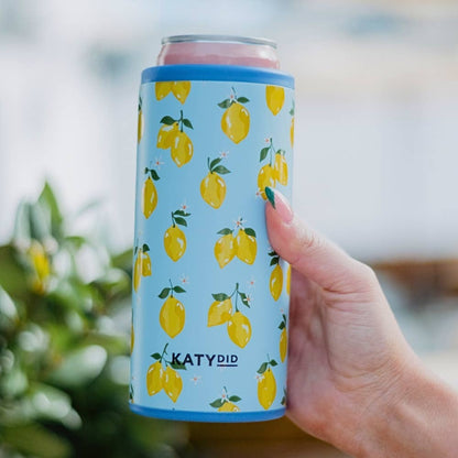 Zesty Lemons Koozie Slim Can Cooler: Light Blue