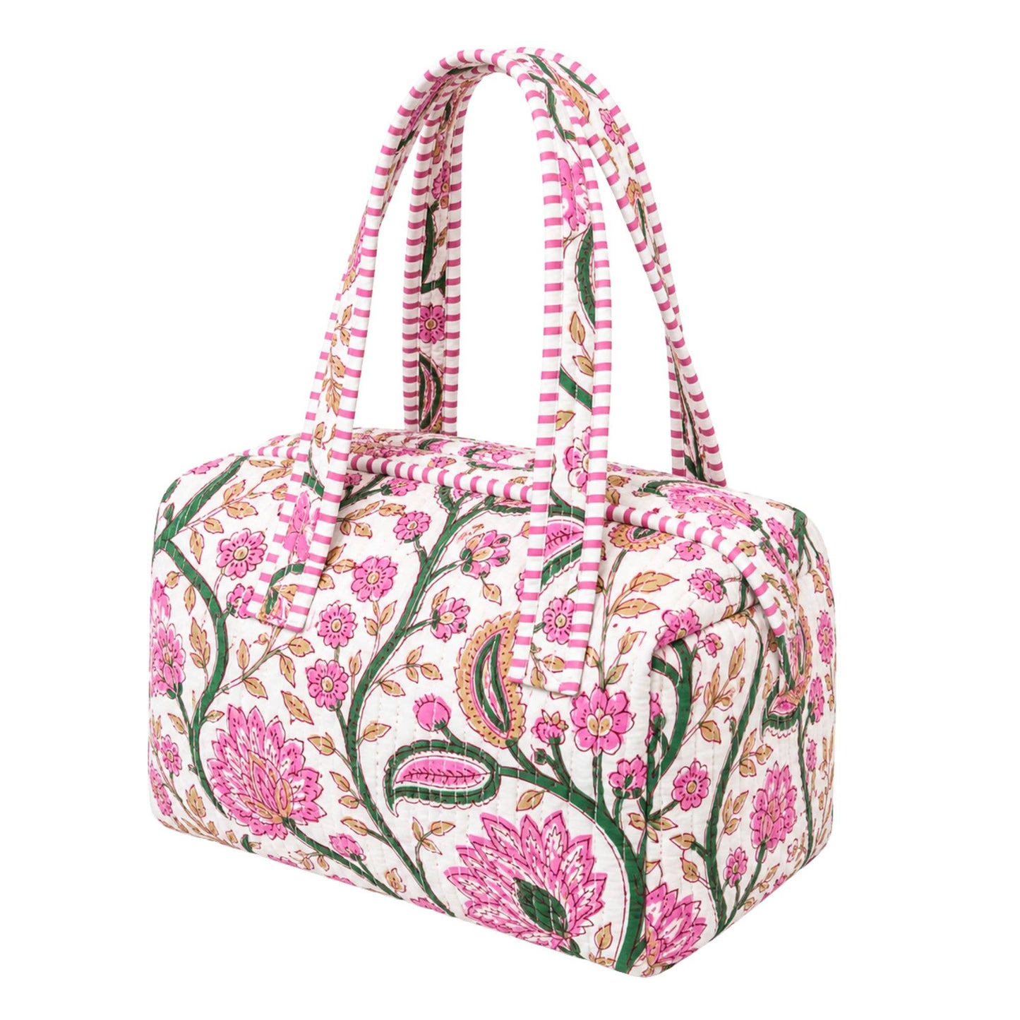Pink and Green Floral Quilted Bag Print: Large