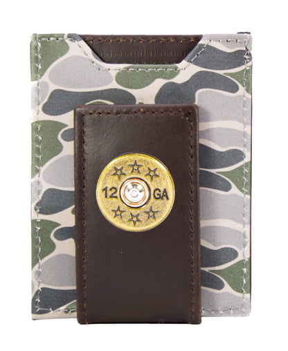 Shotshell Men's Magnetic Front Pocket Old School Camo Leather Wallet.: Brown/Tan Camo
