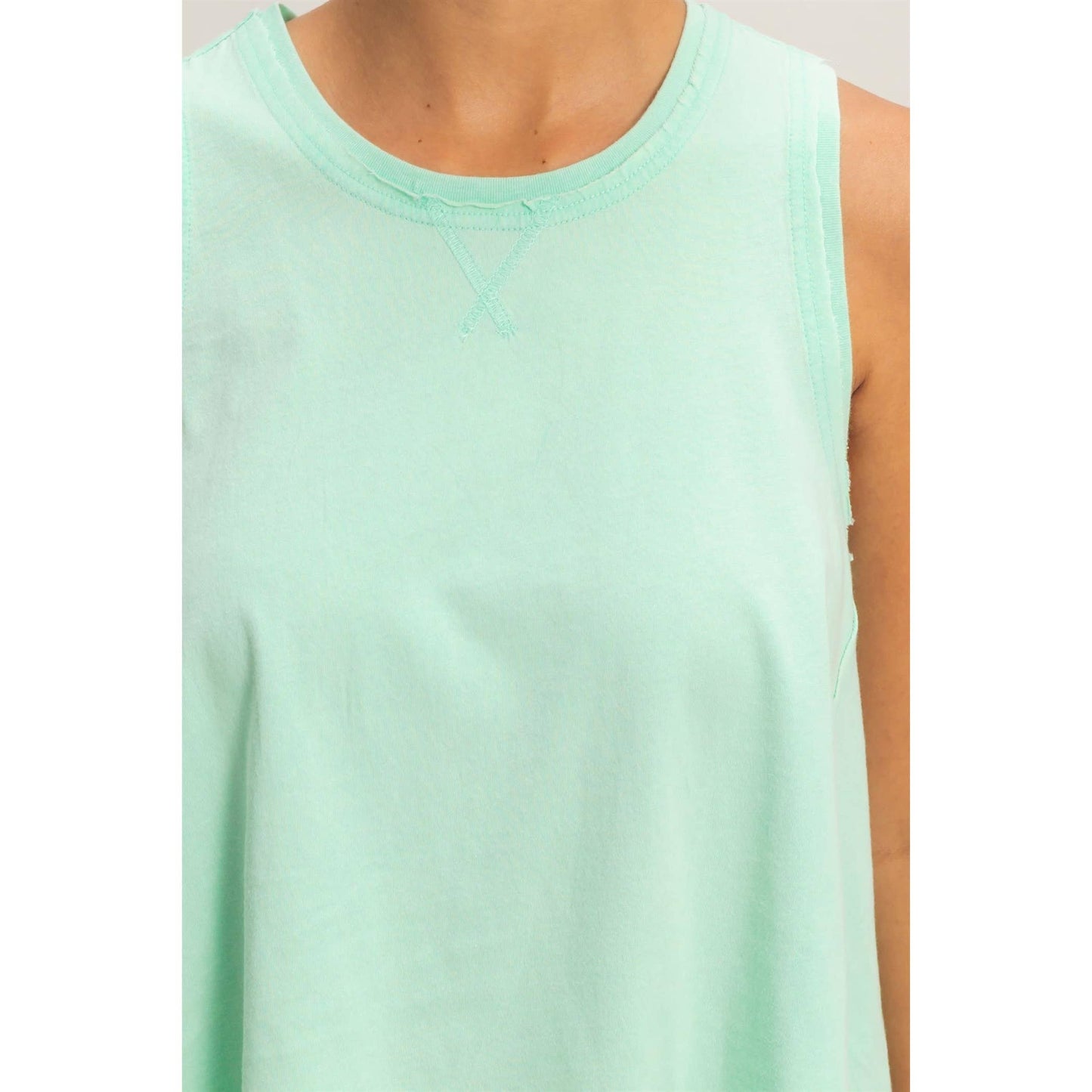 Raw Edge Details Sleeveless Washed Top: MINT