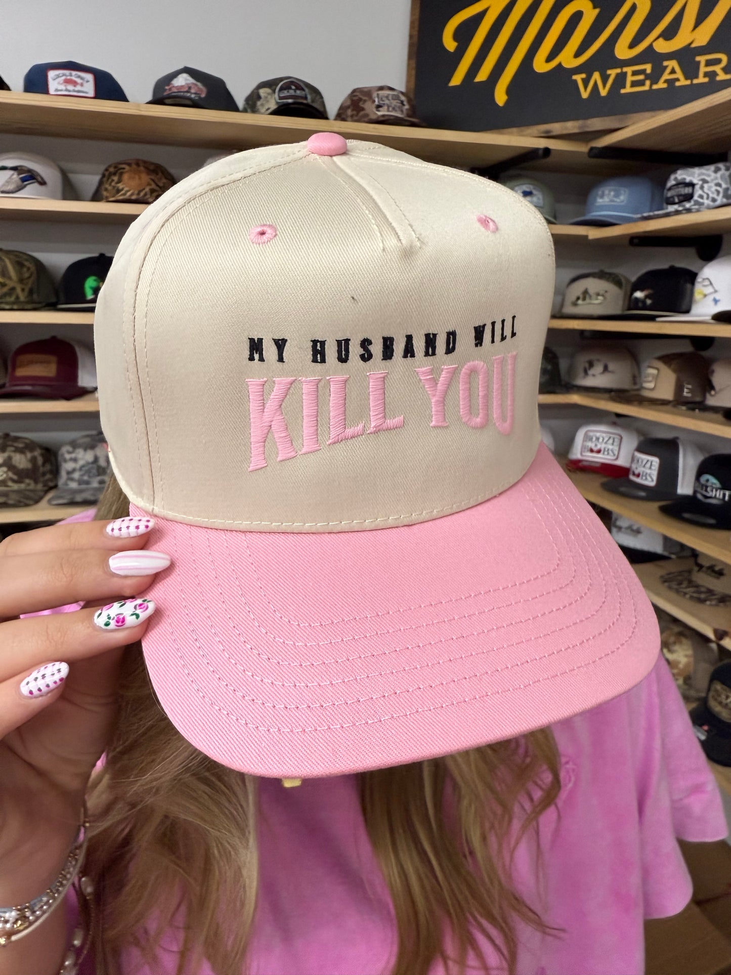 My Husband Will Kill You Trucker Hat: Pink/Natural Otto