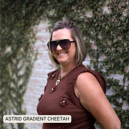 Astrid - Women's Oversized Aviator Sunglasses: Gradient Cheetah