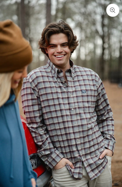Local Boy Gardner Stretch Flannel - Tan/Garnet/Navy