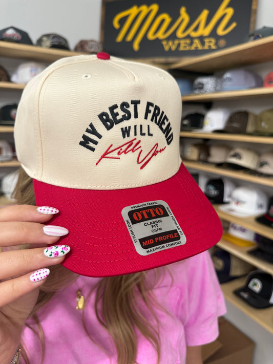 My Best Friend Will Kill You Trucker Hat: Retro Red/Natural