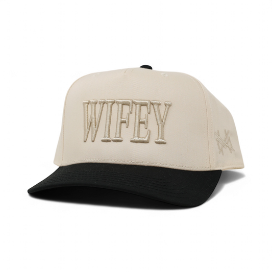 Wifey Trucker Hat: Retro Black/Natural (Natural Thread)