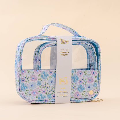Clearly Chic Cosmetic Bag Set-Secret Garden Blue