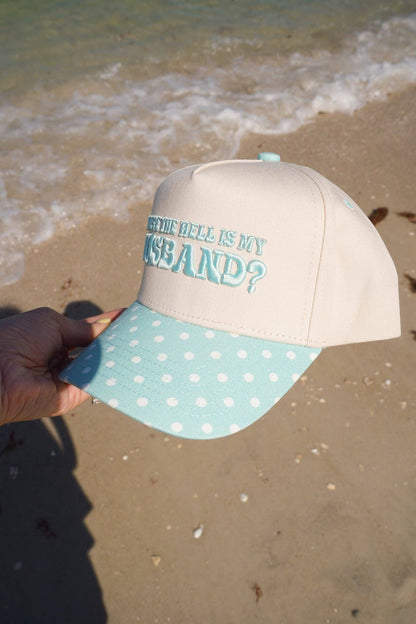Where is my Husband? - Baby Blue Polka Dot Trucker